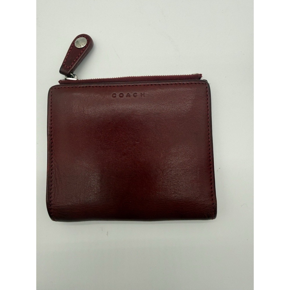 Coach Small Red Leather Wallet/Billfold Vintage Zipper Coin Change Purse